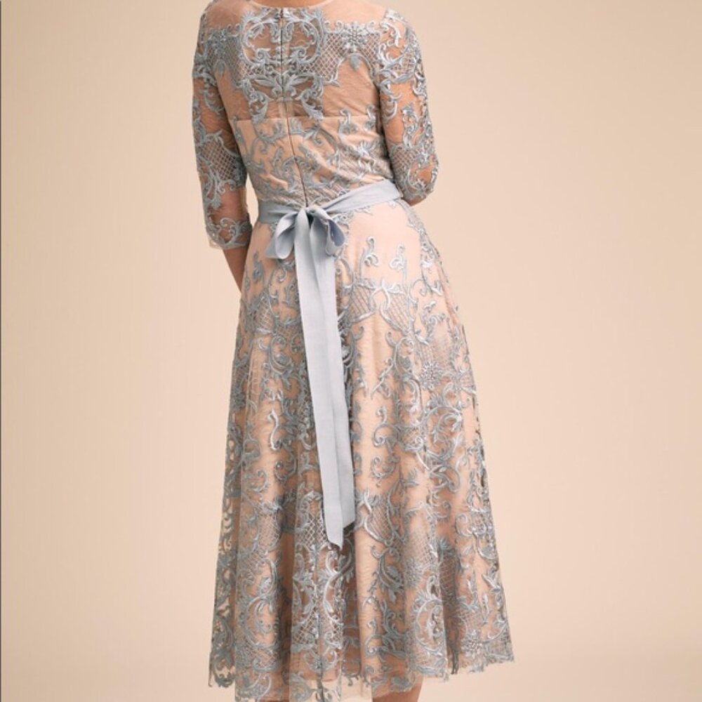 Anthropologie BHLDN | Lace Overlay Midi Dress | Nude & Blue | Size 8 | NWOT - Picture 2 of 6